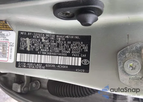 2006 Toyota Avalon Xls z USA, uszkodzony, nr VIN 4T1BK36B46U146900